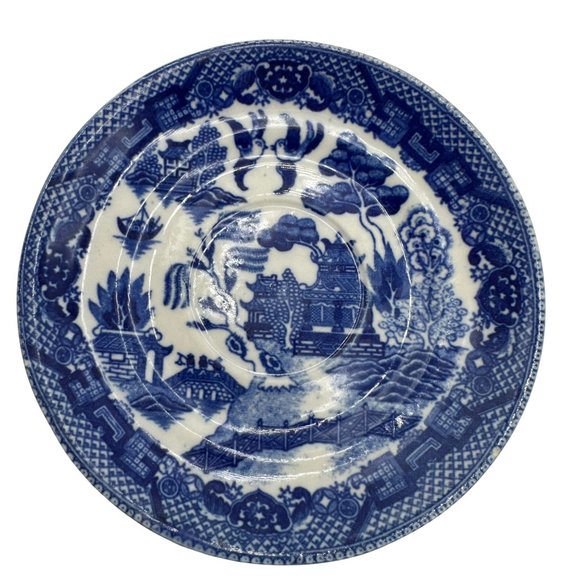 Vintage Blue Willow Tea Cup Saucer Dish Back Stamp Came off Porcelain China - Picture 1 of 7